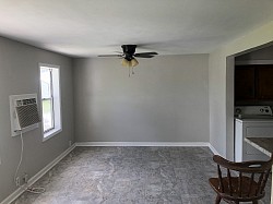 Installed Sheetrock, vinyl floor, trim, ceiling fan, and paint. So nice .😌